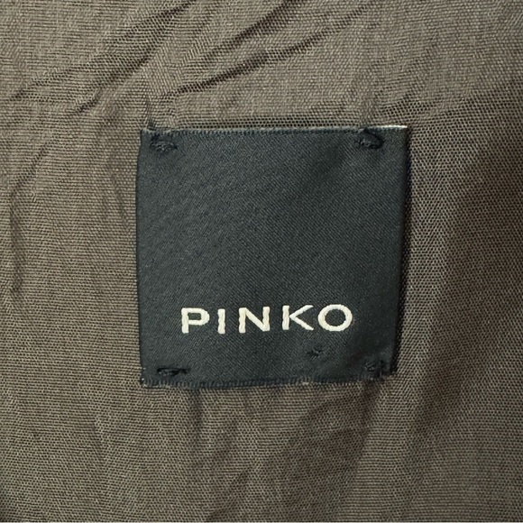 PINKO V-Neck Ruffle Olive Green Brown Sleeveless A-Line Dress Size 6 - Picture 4 of 16